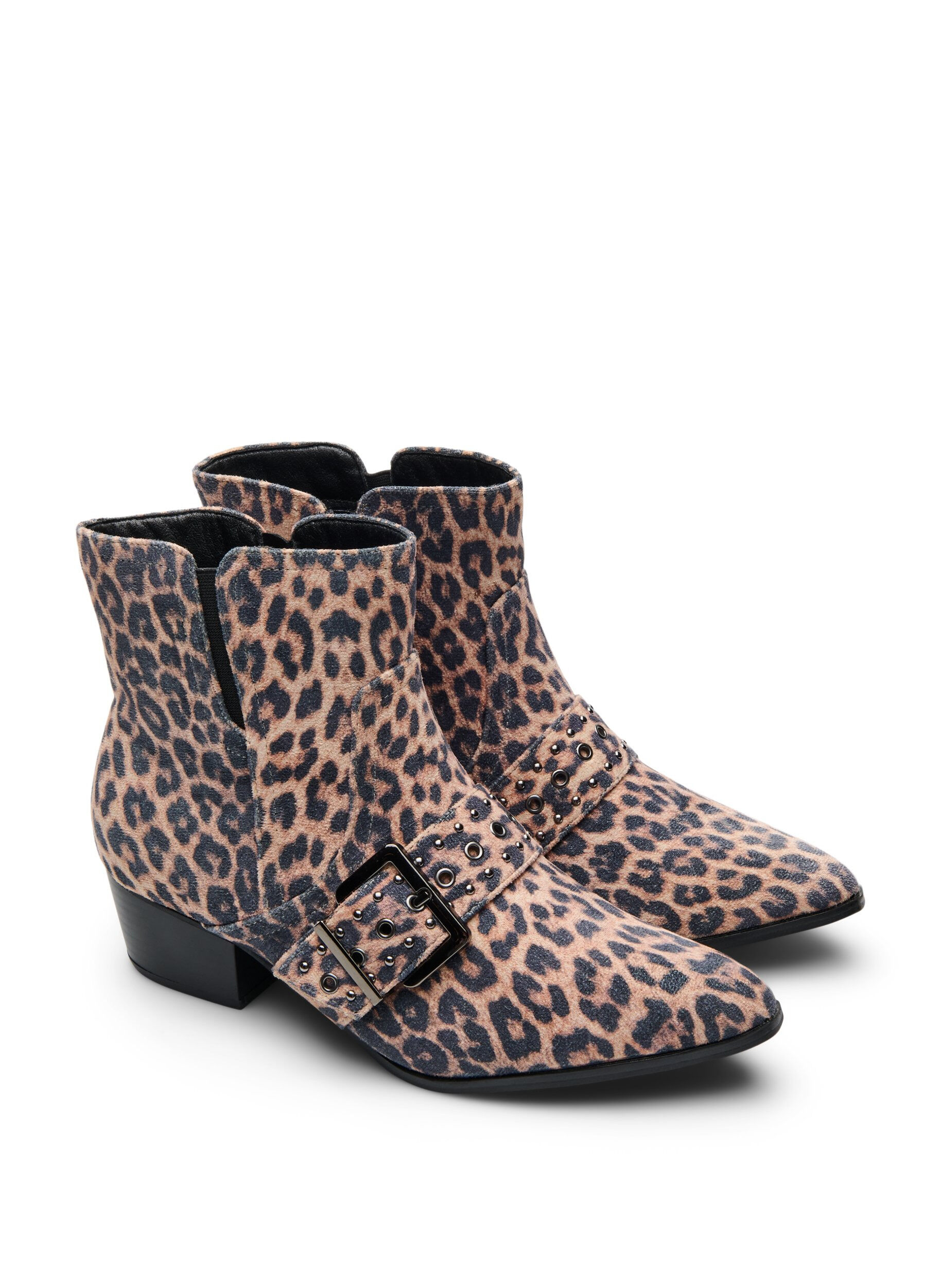 Zizzi Wide fit - Leopardm&ouml;nstrad ankelboot med sp&auml;nne och nitar, Brun, Packshot image number 1