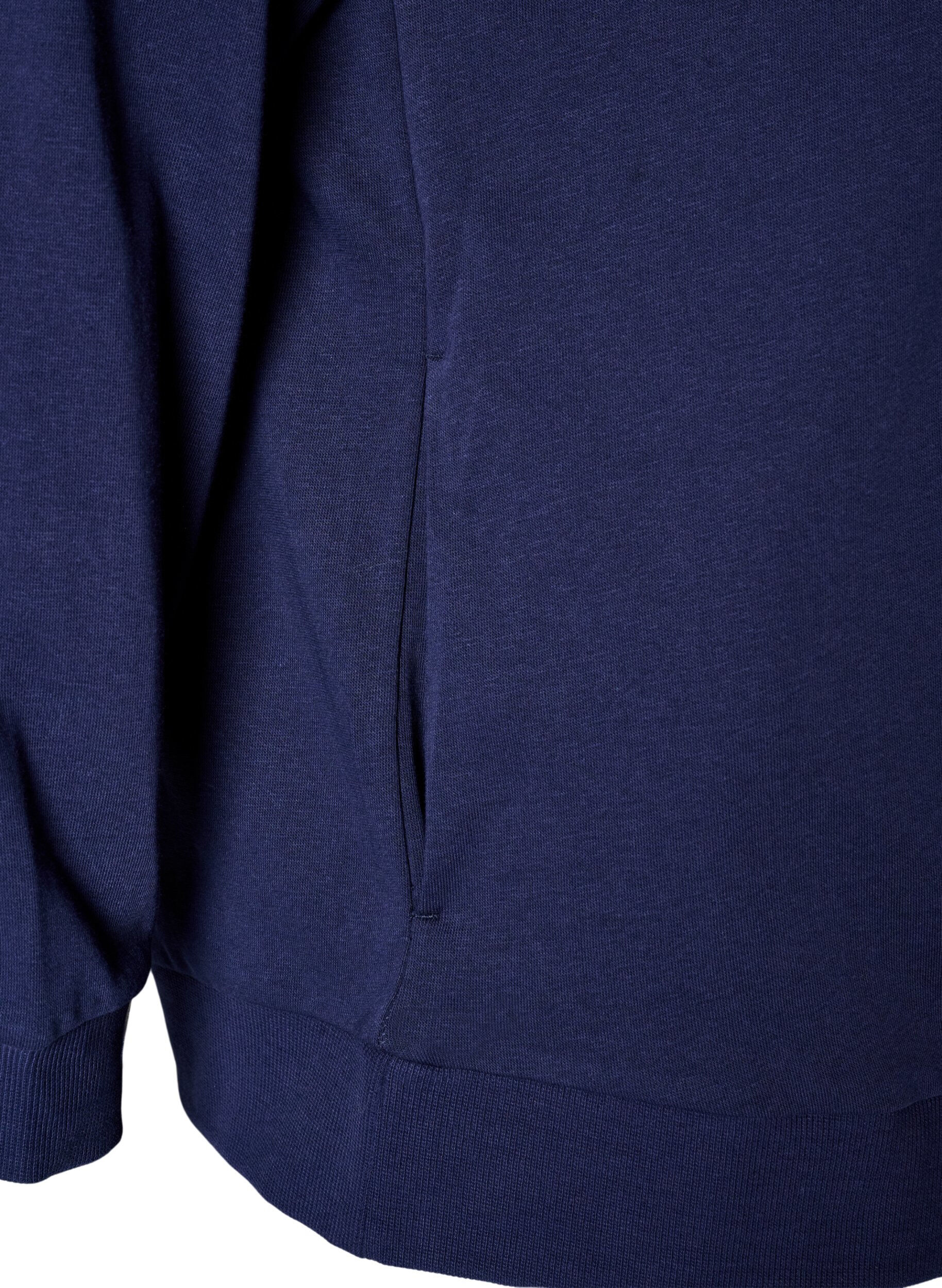 ZizziKofta i sweatshirt material med huva och fickor, Bl&aring;, Packshot image number 3