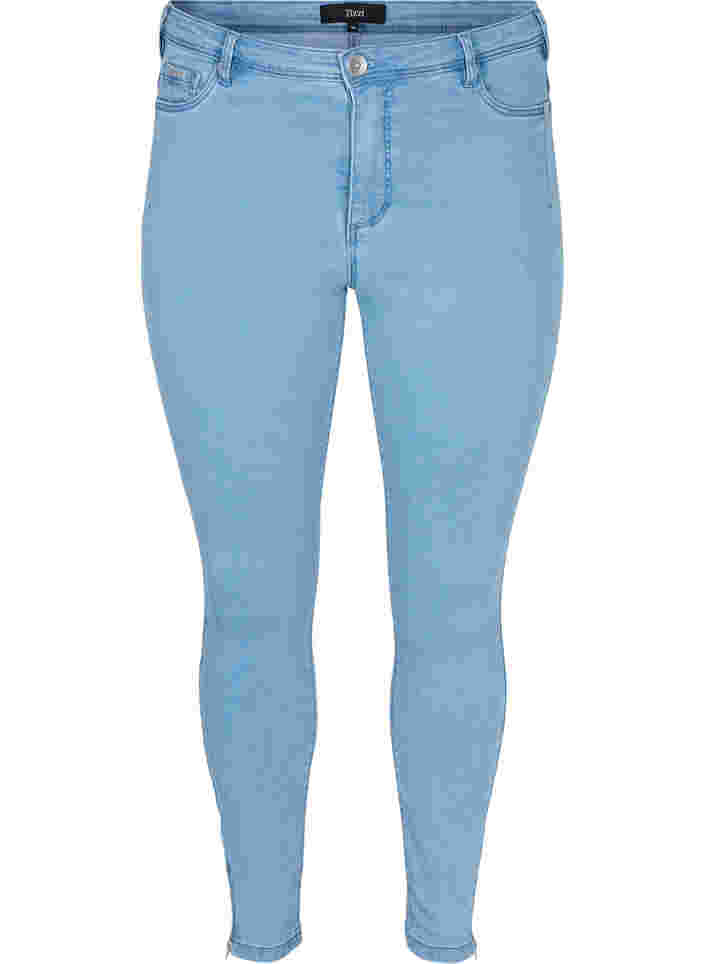 Cropped Amy jeans med blixtlås, Light blue denim, Packshot image number 0