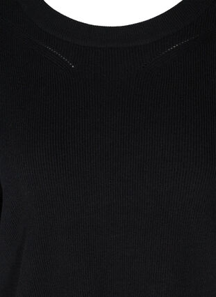 Stickad tröja med ribbat mönster och ballongärmar, Black, Packshot image number 2