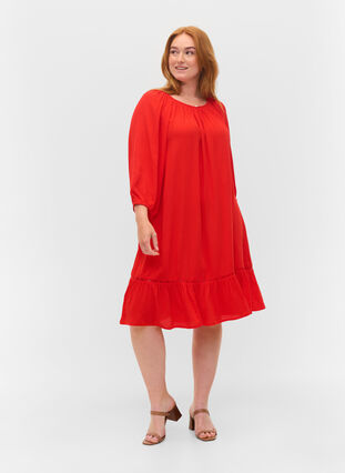 Viskosklänning med 3/4-ärmar, Fiery Red, Model image number 2