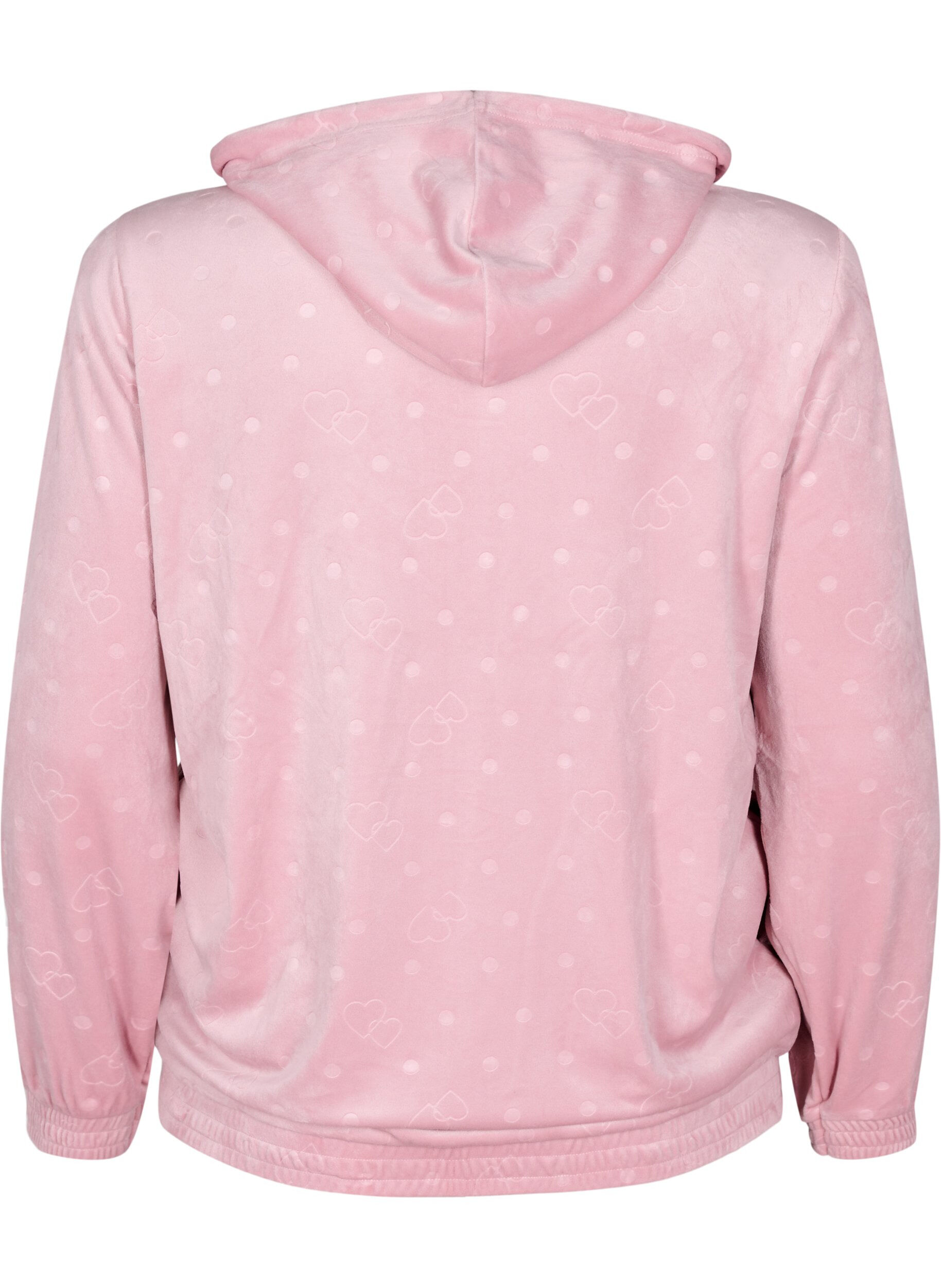 Zizzi Velourcardigan med huva och fickor, Rosa, Packshot image number 1