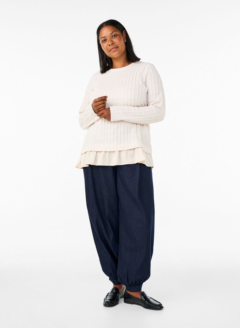 Strukturerad blus med volangkant, Vanilla, Model image number 1