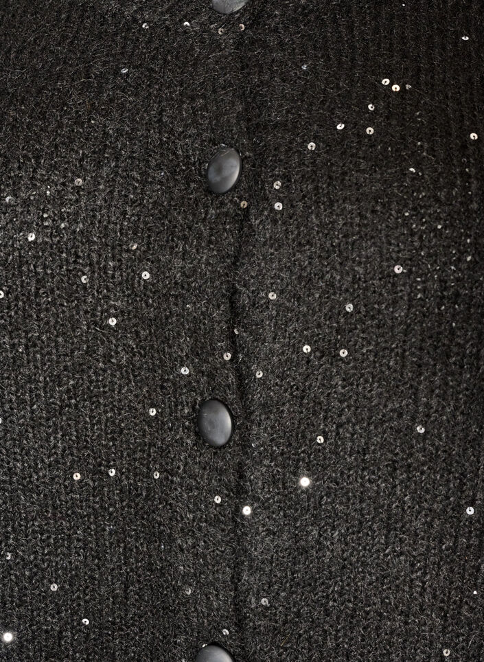 Cardigan med paljetter och knappar, Svart, Packshot image number 2