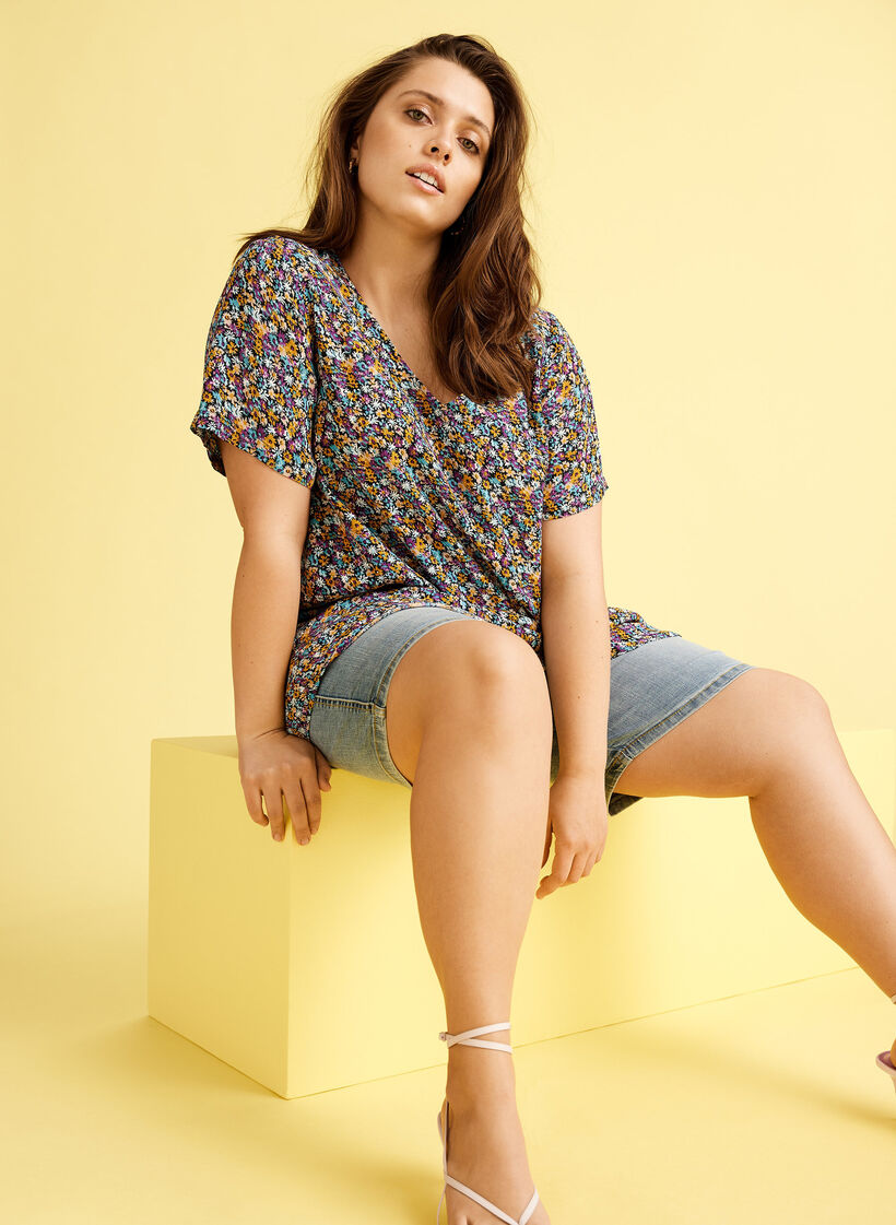 Blommig viskostunika med korta ärmar, Ditsy AOP, Image image number 0