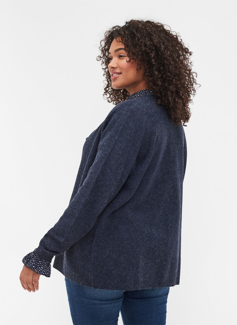 Kort, melerad stickad cardigan med knappar, Night Sky Mel., Model image number 1