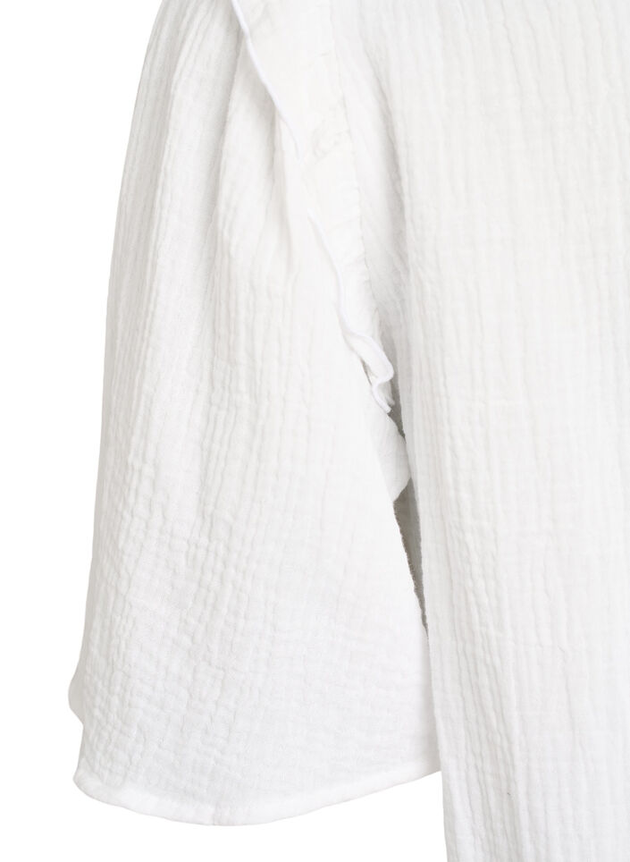 Blus i bomullsmuslin med broderie anglaise och 1/2-&auml;rm, Vit, Packshot image number 3