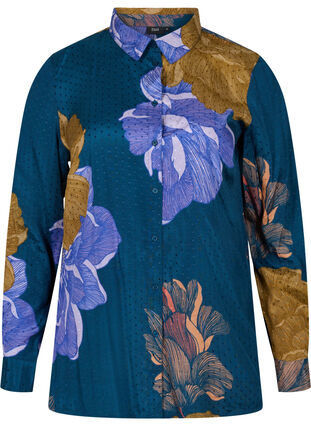 Långärmad viskosskjorta med blommigt mönster, Reflecting Pond AOP, Packshot image number 0