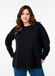 Stickad blus med rund halsringning och stickat m&ouml;nster, Svart, Model image number 0