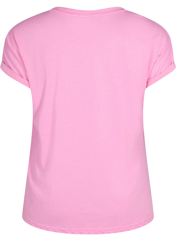 Kort&auml;rmad t-shirt i bomullsblandning, Rosa, Packshot image number 1