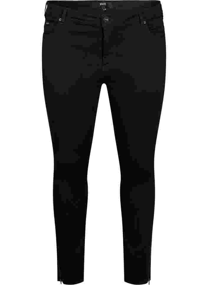 Croppade Amy jeans med blixtlås, Black denim, Packshot image number 0