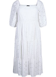 Maxiklänning med spetsmönster och fyrkantig halsringning, Bright White