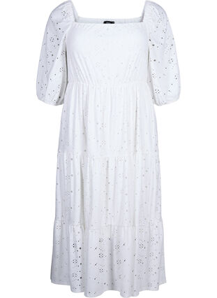Maxiklänning med spetsmönster och fyrkantig halsringning, Bright White, Packshot image number 0