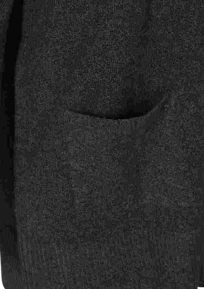 Stickad melerad cardigan med fickor, Dark Grey Melange, Packshot image number 3
