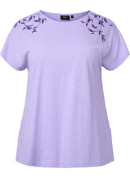 T-shirt i bomull med tryck, Lavender C Leaf