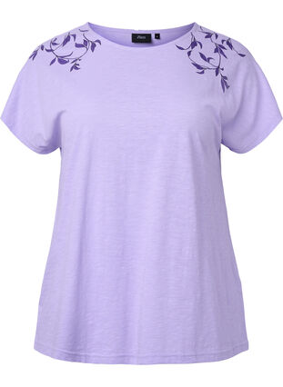 T-shirt i bomull med tryck, Lavender C Leaf, Packshot image number 0