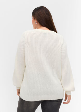 Långärmad stickad tröja med mönster, Cloud Dancer Mel., Model image number 1