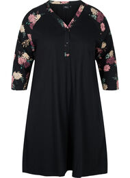 Pyjamasklänning i ekologisk bomull med mönster, Black AOP Flower