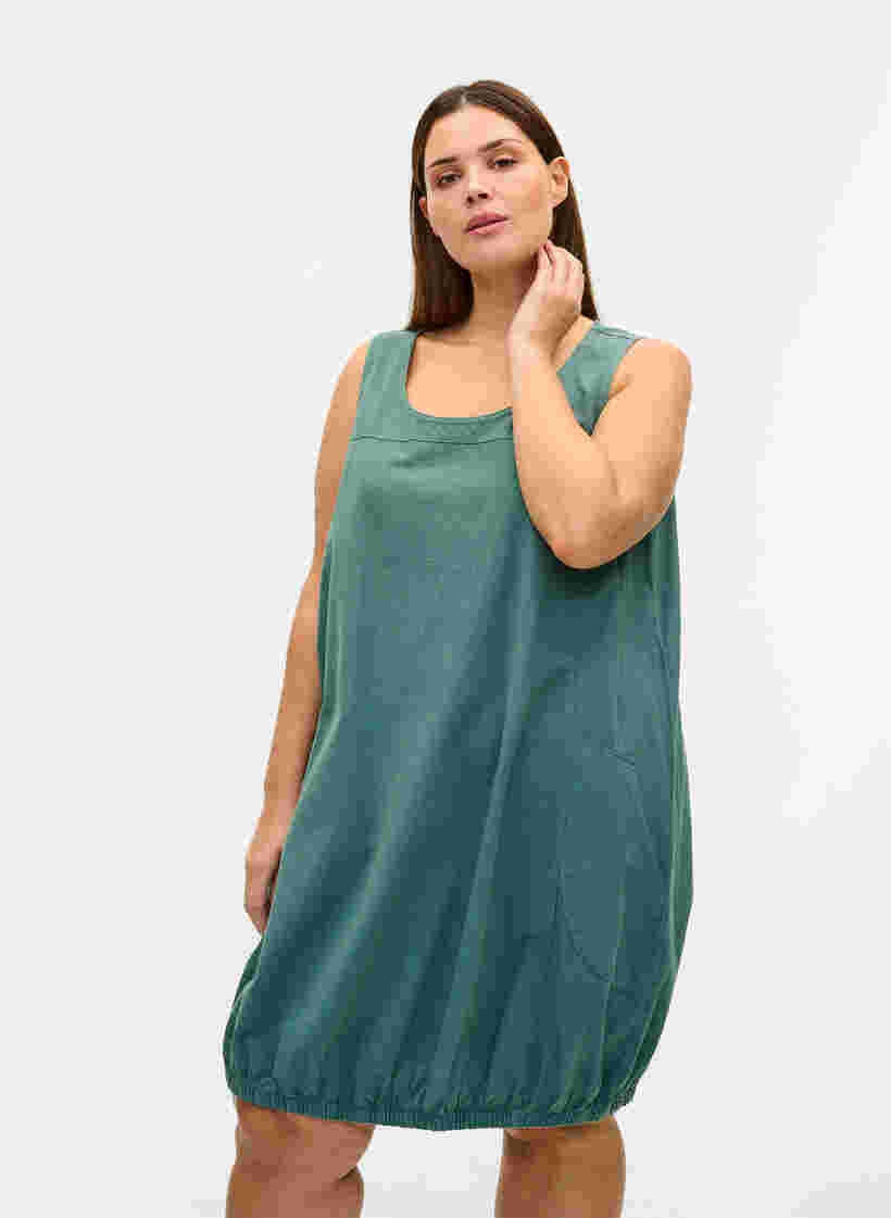 Ärmlös klänning i bomull, Sea Pine, Model image number 0