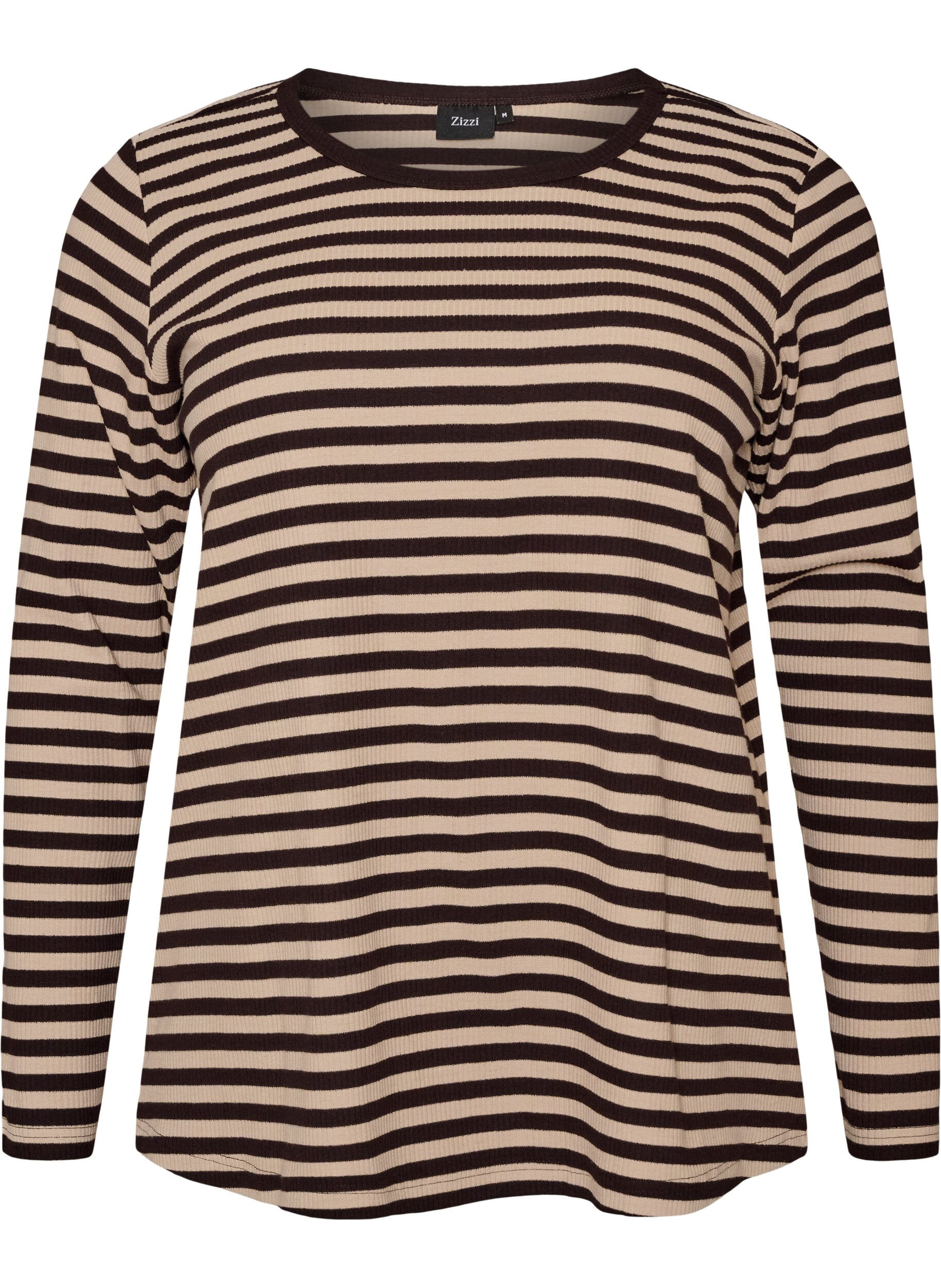ZizziRandig blus med l&aring;nga &auml;rmar, Brun, Packshot image number 0