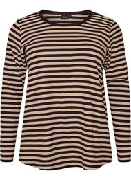 Randig blus med l&aring;nga &auml;rmar, Brun