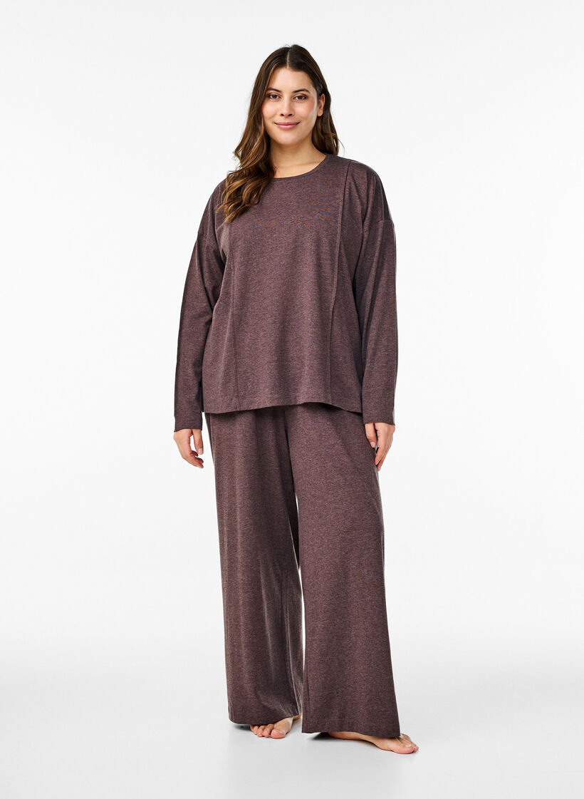 Löst åtsittande blus i jersey med sömdetaljer, Brun, Model image number 1