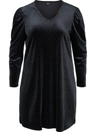 Långärmad velourklänning med dekorativa stenar, Black w. Gold, Packshot