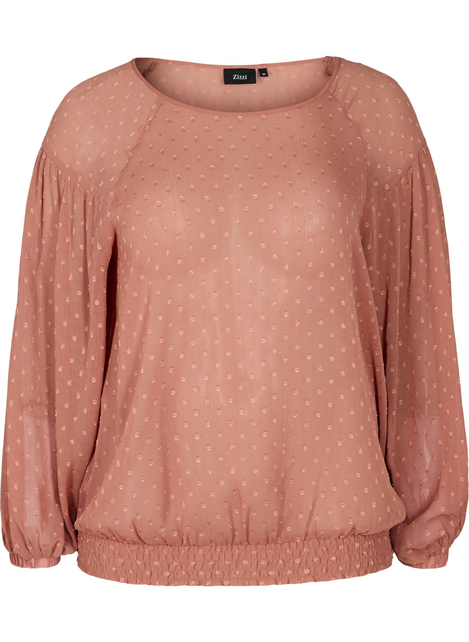 Zizzi L&aring;ng&auml;rmad mesh-blus med smock, Burlwood, Packshot image number 0