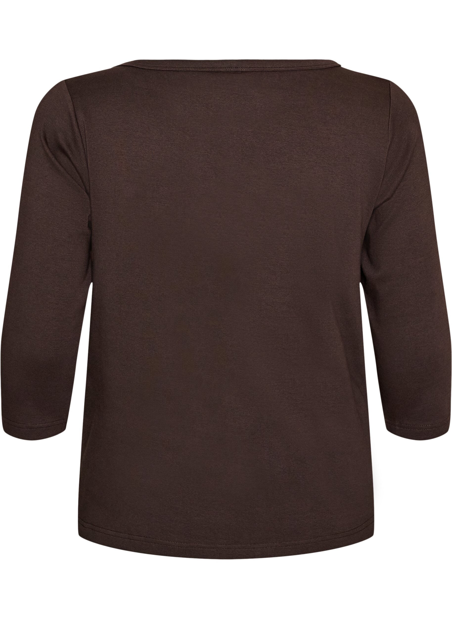 ZizziBas-T-shirt med b&aring;tringning och 3/4-&auml;rmar, Brun, Packshot image number 1