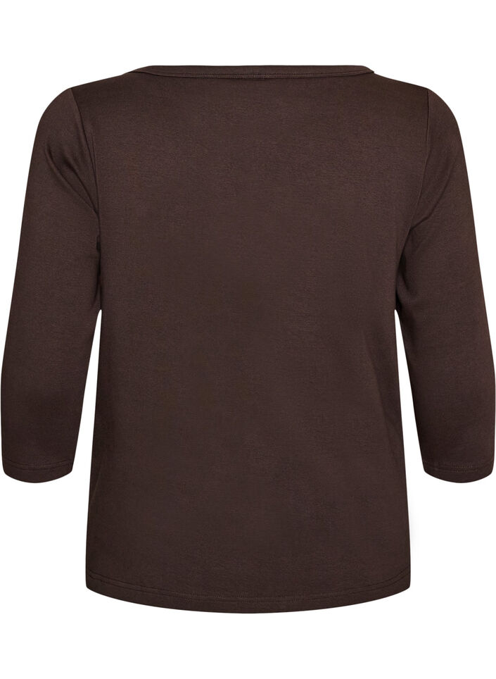 Bas-T-shirt med b&aring;tringning och 3/4-&auml;rmar, Brun, Packshot image number 1