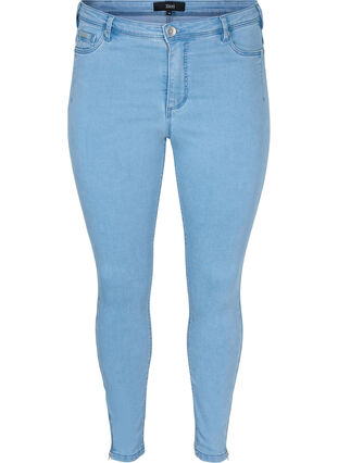 Croppade Amy jeans med blixtlås, Light blue denim, Packshot image number 0