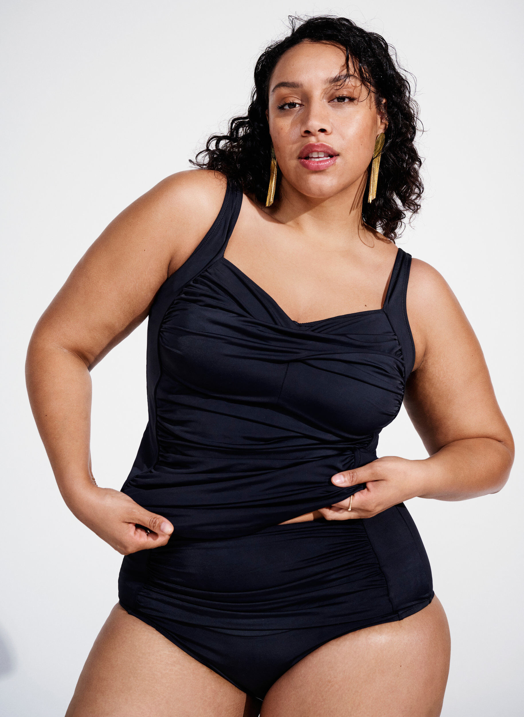 Zizzi Tankini med draperingar, Svart, Image image number 0