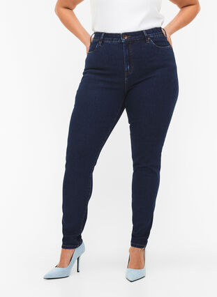 Amy jeans med hög midja och super slim fit, Dark blue, Model image number 2