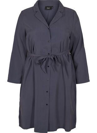 Viskosklänning med knappar och bälte, Odysses Gray, Packshot image number 0