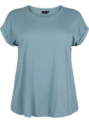 Kortärmad t-shirt i bomullsmix, Smoke Blue, Packshot image number 0