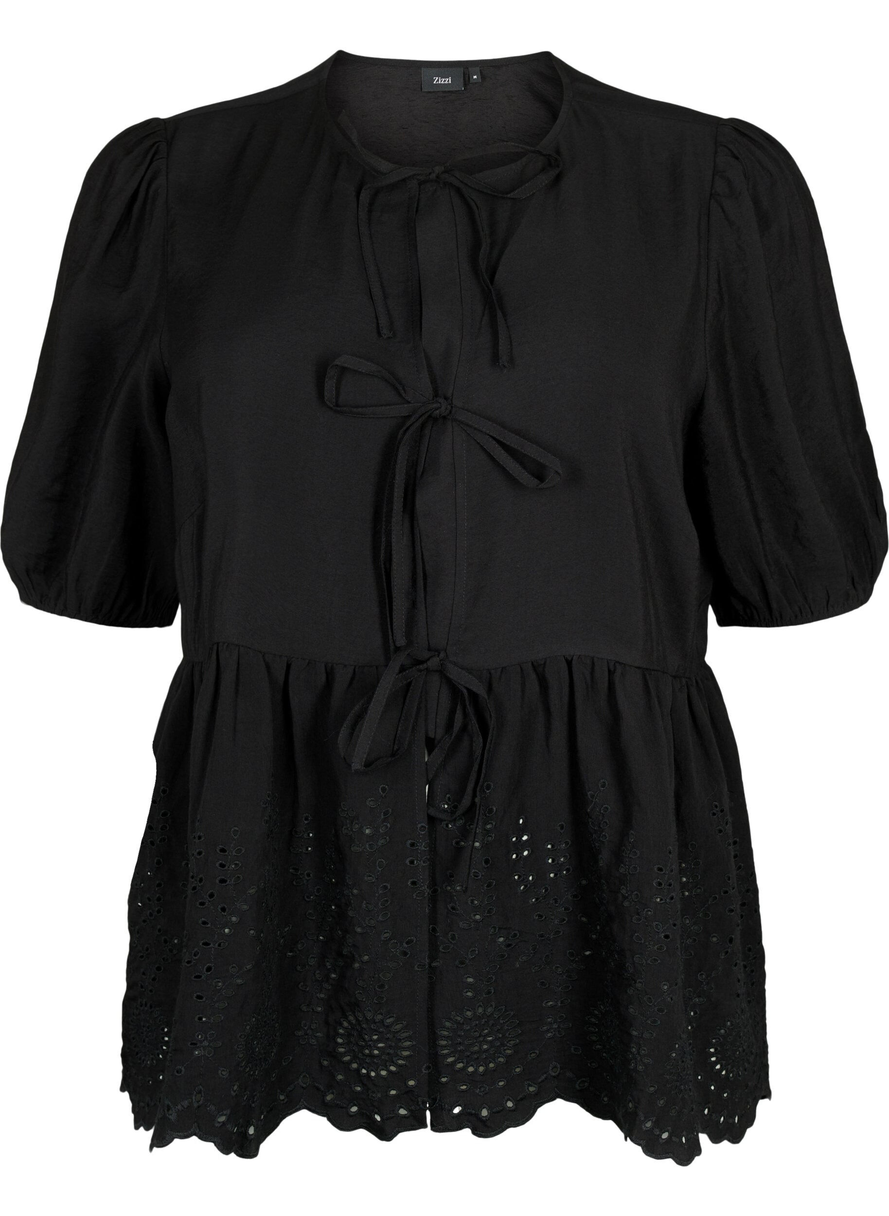 Zizzi Viskosblus med broderi anglaise, Black, Packshot image number 0