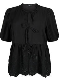 Viskosblus med broderi anglaise, Black