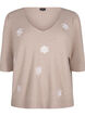 Stickad blus med broderade blommor, Simply Taupe Mel., Packshot image number 0