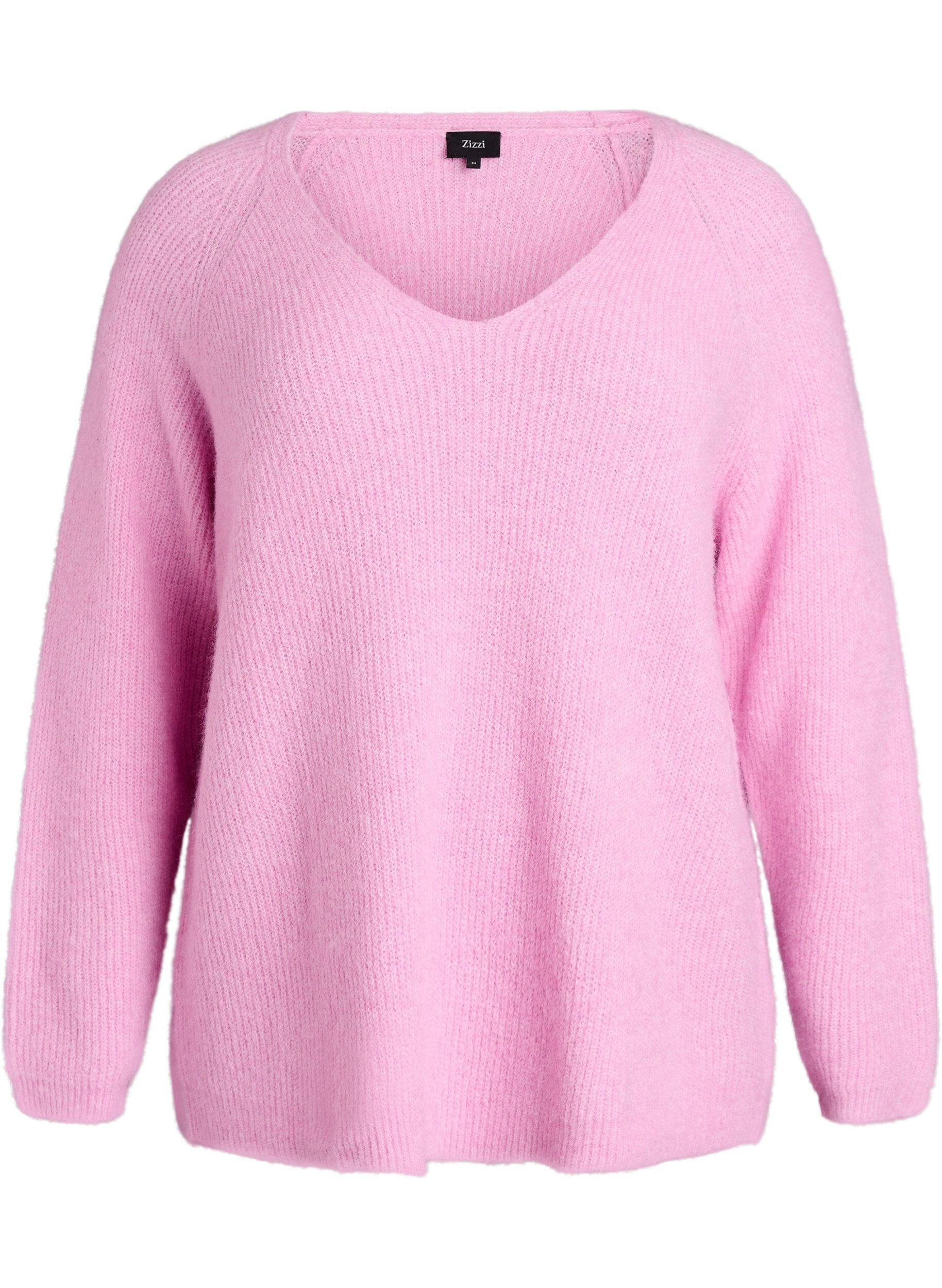 ZizziStickad blus med v-ringning och raglan&auml;rm, Rosa, Packshot image number 0