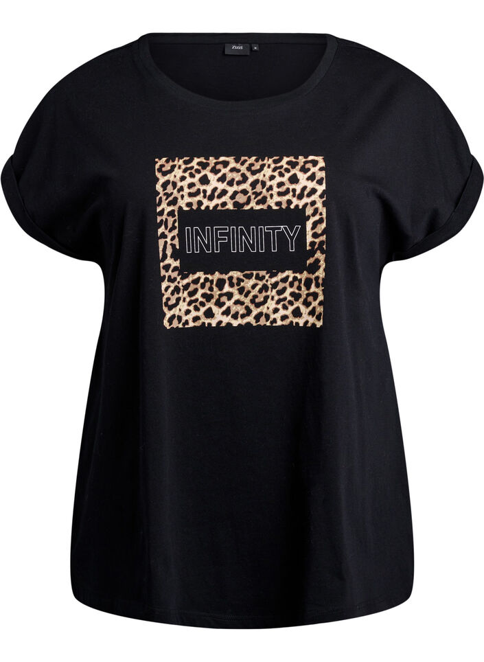 T-shirt med leopardmönster och text, Black Leo, Packshot image number 0