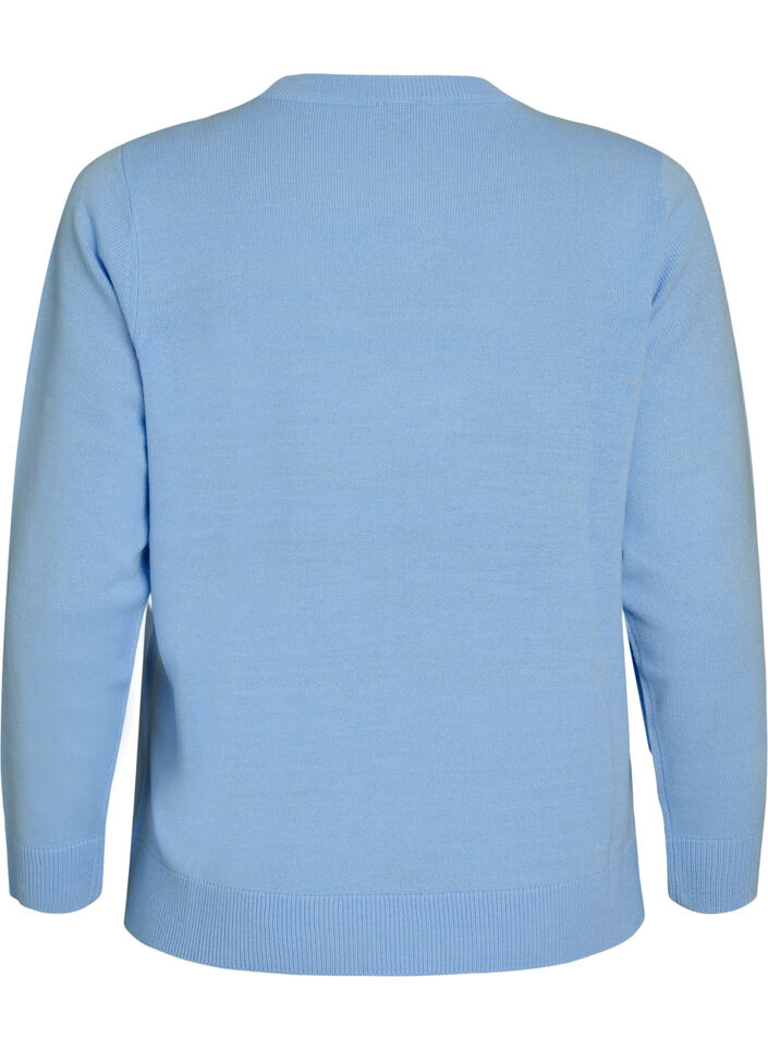 Stickad blus med julmotiv, Bl&aring;, Packshot image number 1