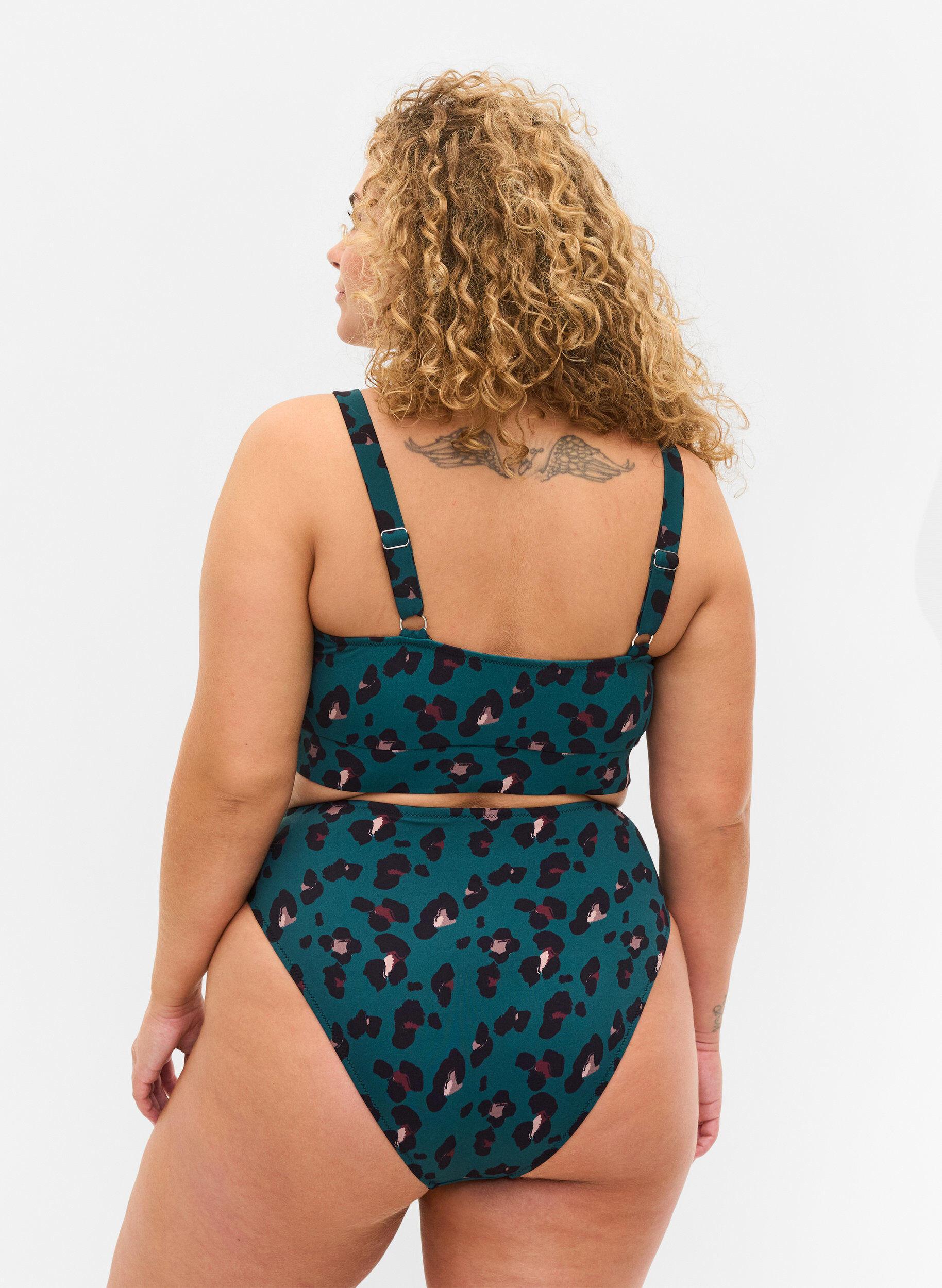 Zizzi Bikinitrosa med h&ouml;g midja, Teal Leopard, Model image number 1