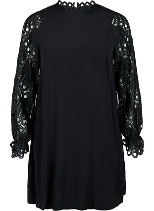 Klänning i viskos med crochet ärmar, Black, Packshot image number 0