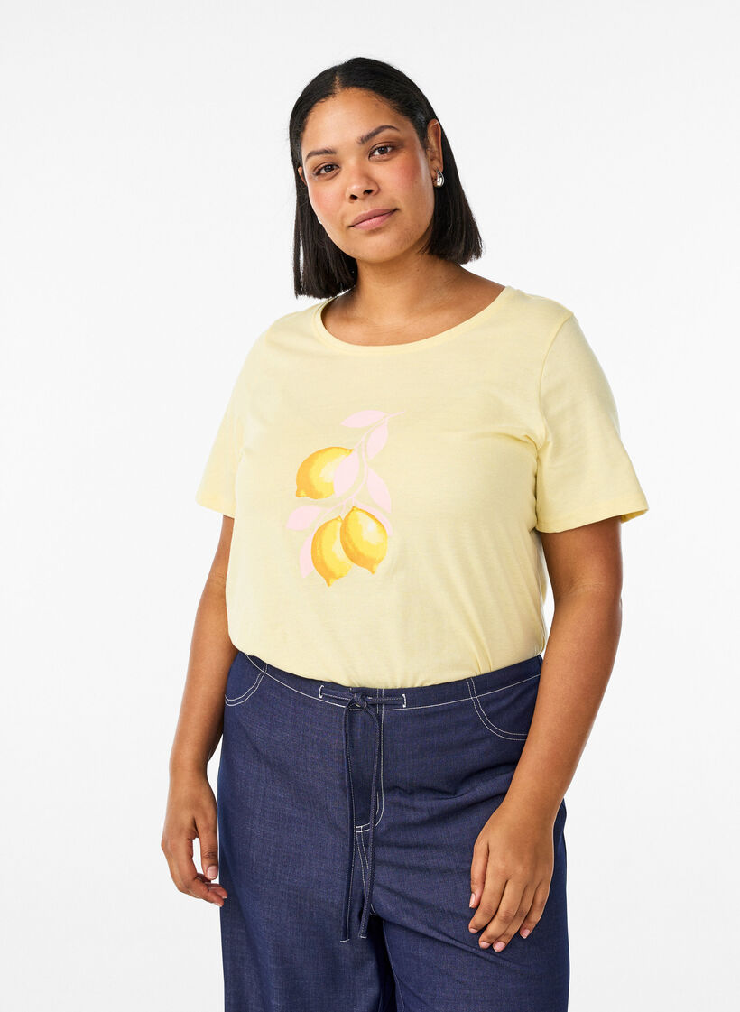T-shirt med tryck, Gul, Model image number 0
