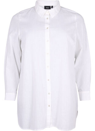 Långskjorta i linne och bomull, Bright White, Packshot image number 0