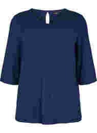 V-ringad blus med 3/4-ärmar, Navy Blazer