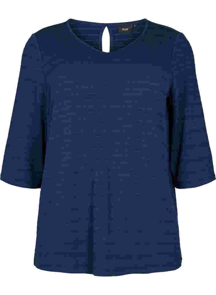 V-ringad blus med 3/4-ärmar, Navy Blazer, Packshot image number 0