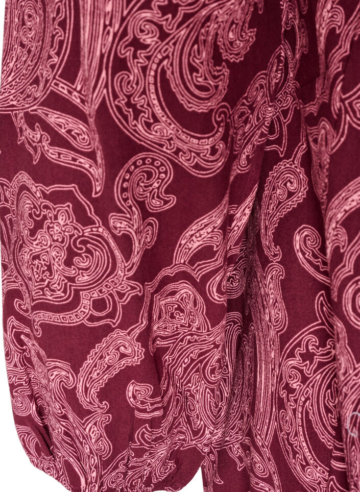 Kort kl&auml;nning i bomull med res&aring;rkant nedtill och l&aring;nga &auml;rmar, M&ouml;rk Bordeaux, Packshot image number 3