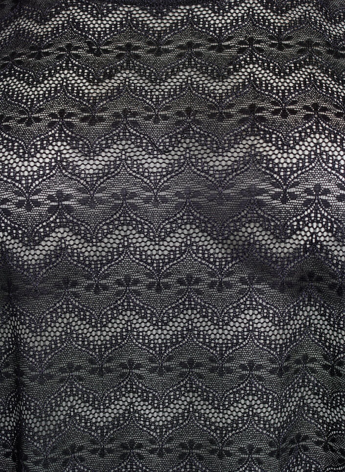 Spetsblus med korta ärmar och skulpterad fåll, Svart, Packshot image number 2