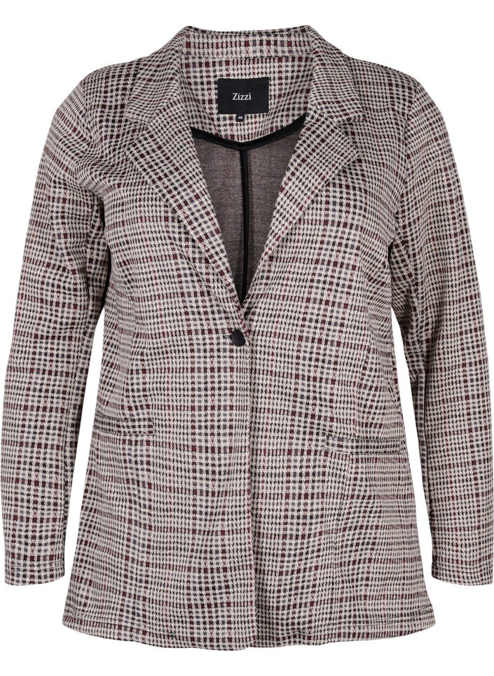 Rutig blazer med knapp, Brown Check, Packshot image number 0